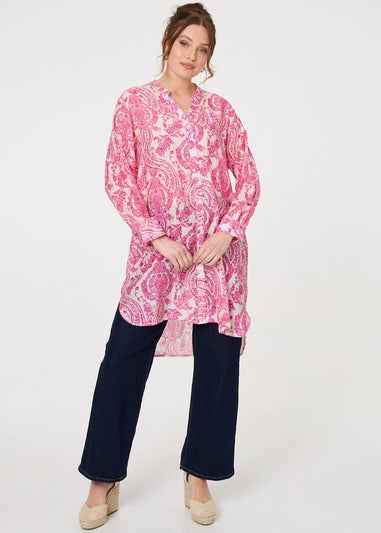 Izabel London Pink Paisley Print Relaxed Longline Shirt