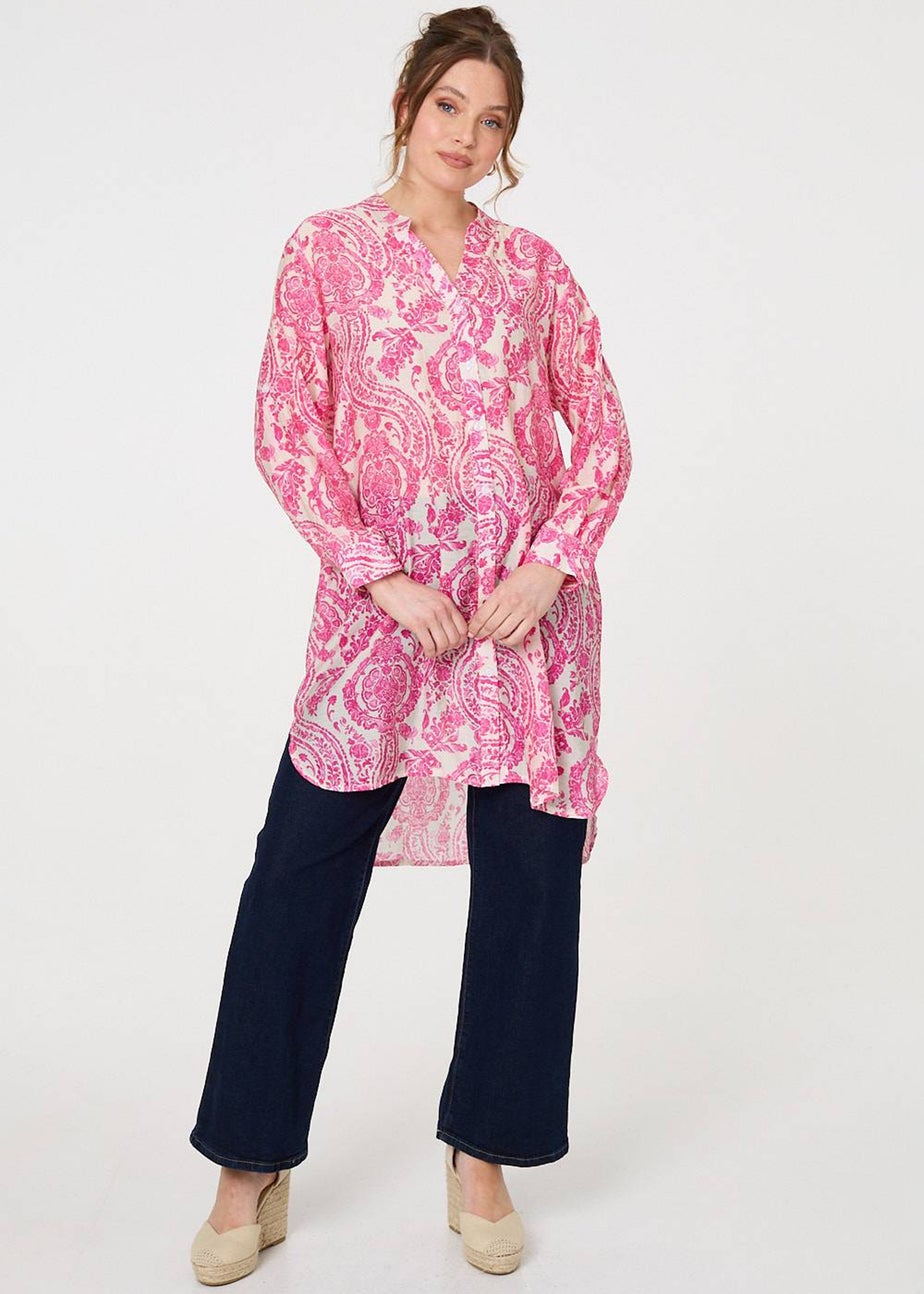 Izabel London Pink Paisley Print Relaxed Longline Shirt
