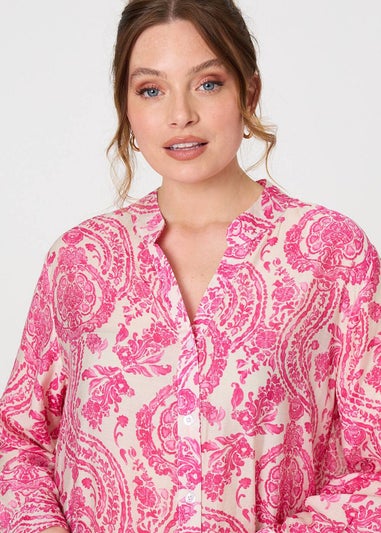 Izabel London Pink Paisley Print Relaxed Longline Shirt