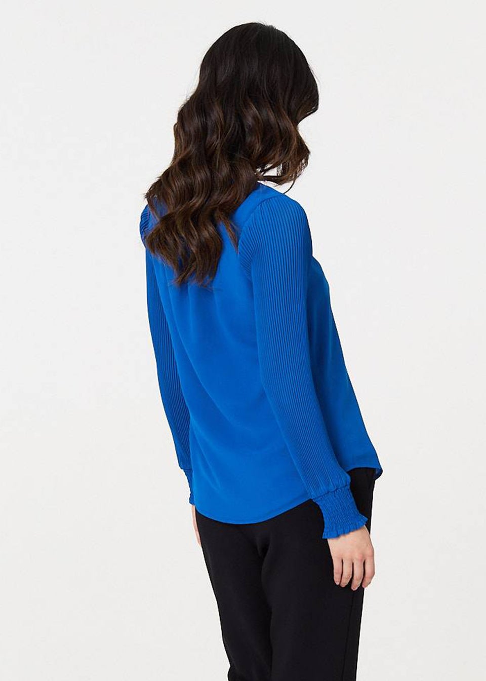 Izabel London Blue Keyhole Cut-Out Neck Long Sleeve Blouse