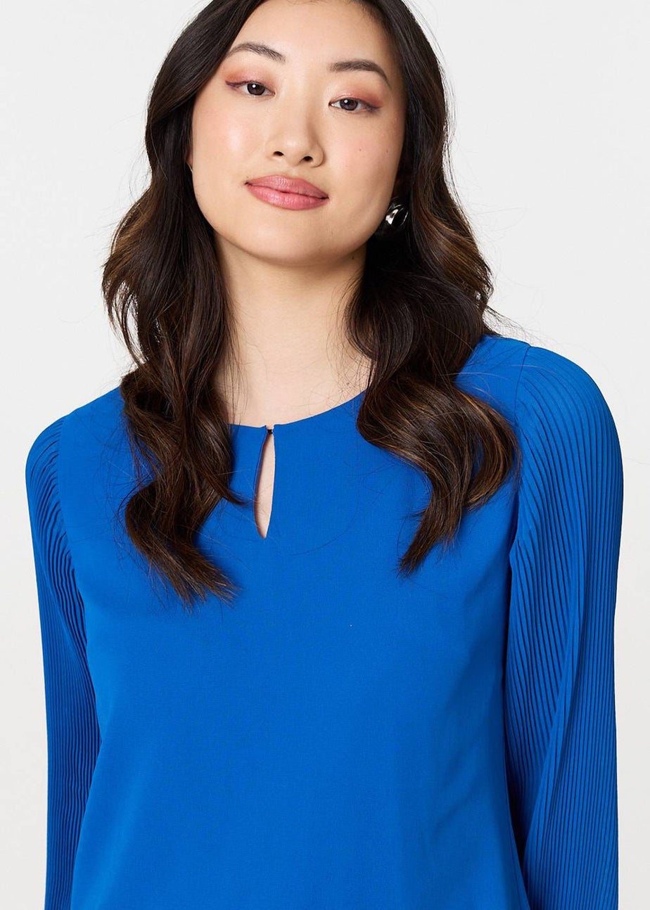 Izabel London Blue Keyhole Cut-Out Neck Long Sleeve Blouse