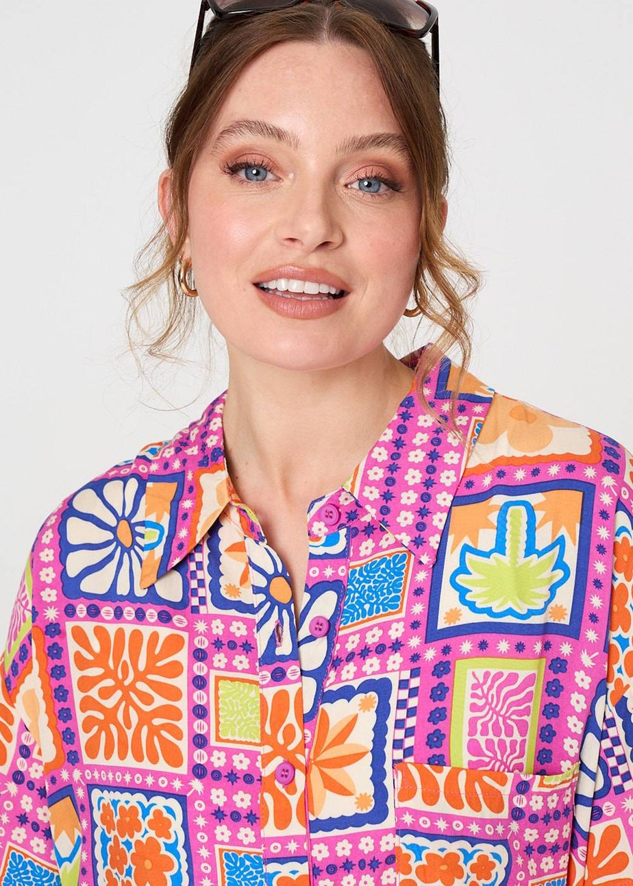 Izabel London Pink Patchwork Print Short Sleeve Shirt