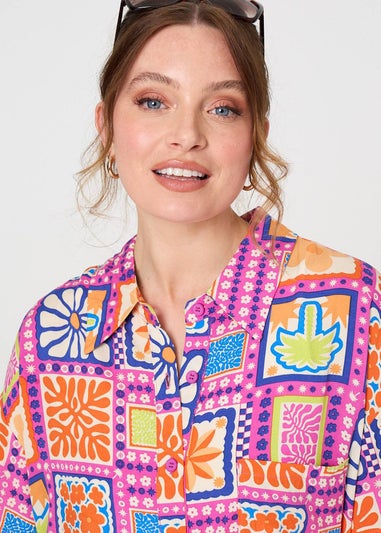 Izabel London Pink Patchwork Print Short Sleeve Shirt