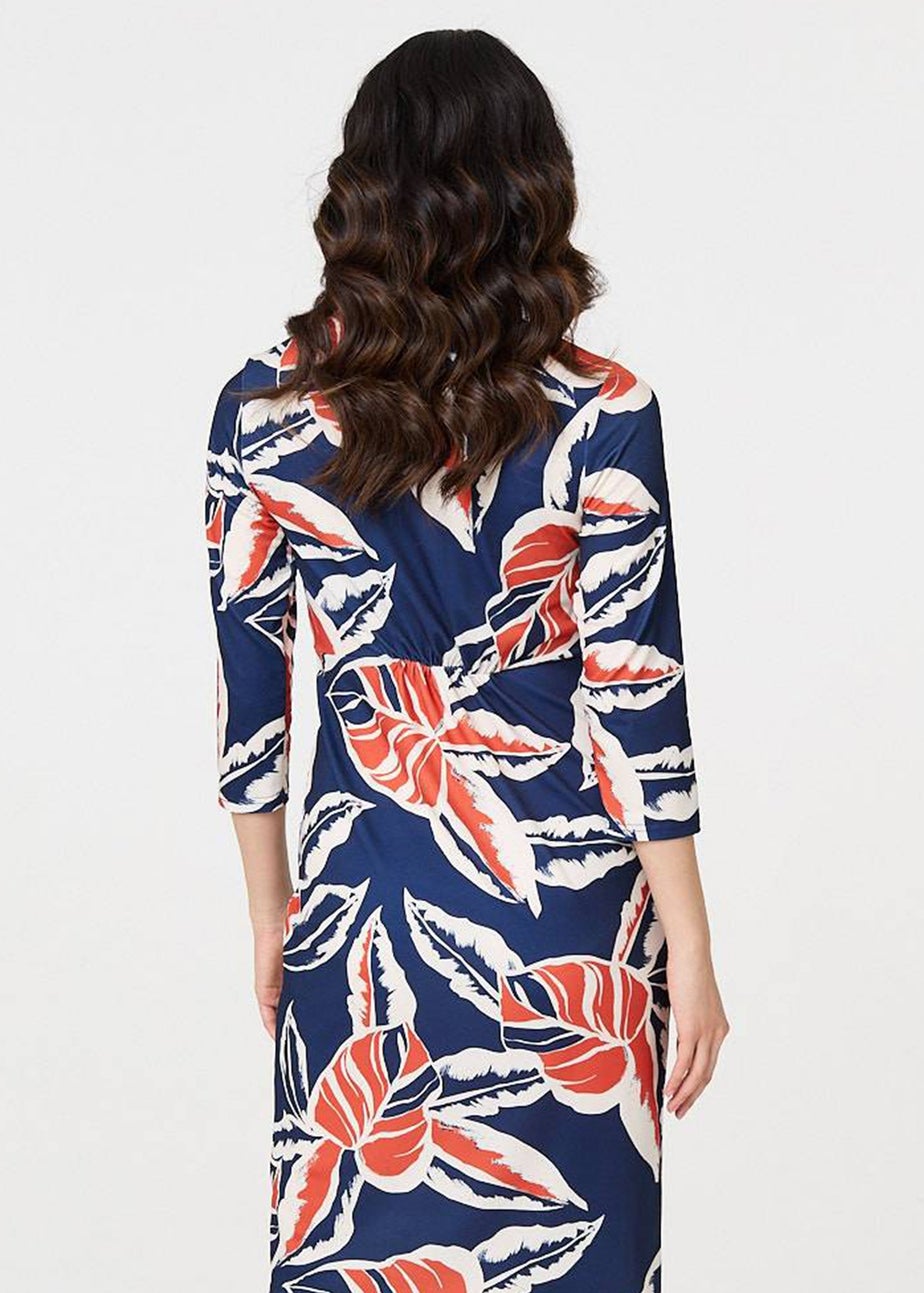Izabel London Navy Floral 3/4 Sleeve Midi Shirt Dress