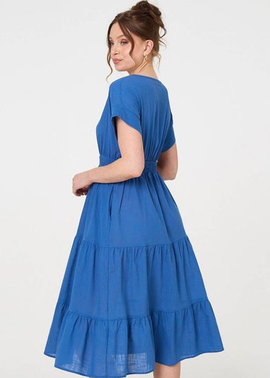 Izabel London Blue Short Sleeve Drawstring Waist Midi Dress