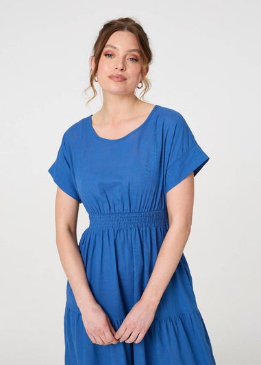 Izabel London Blue Short Sleeve Drawstring Waist Midi Dress