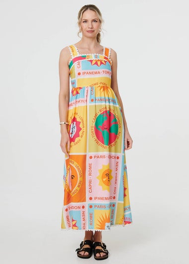 Izabel London Orange Patchwork Print Sleeveless Maxi Dress