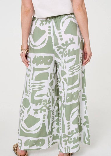 Izabel London Sage Abstract Wide Leg High Waist Trousers
