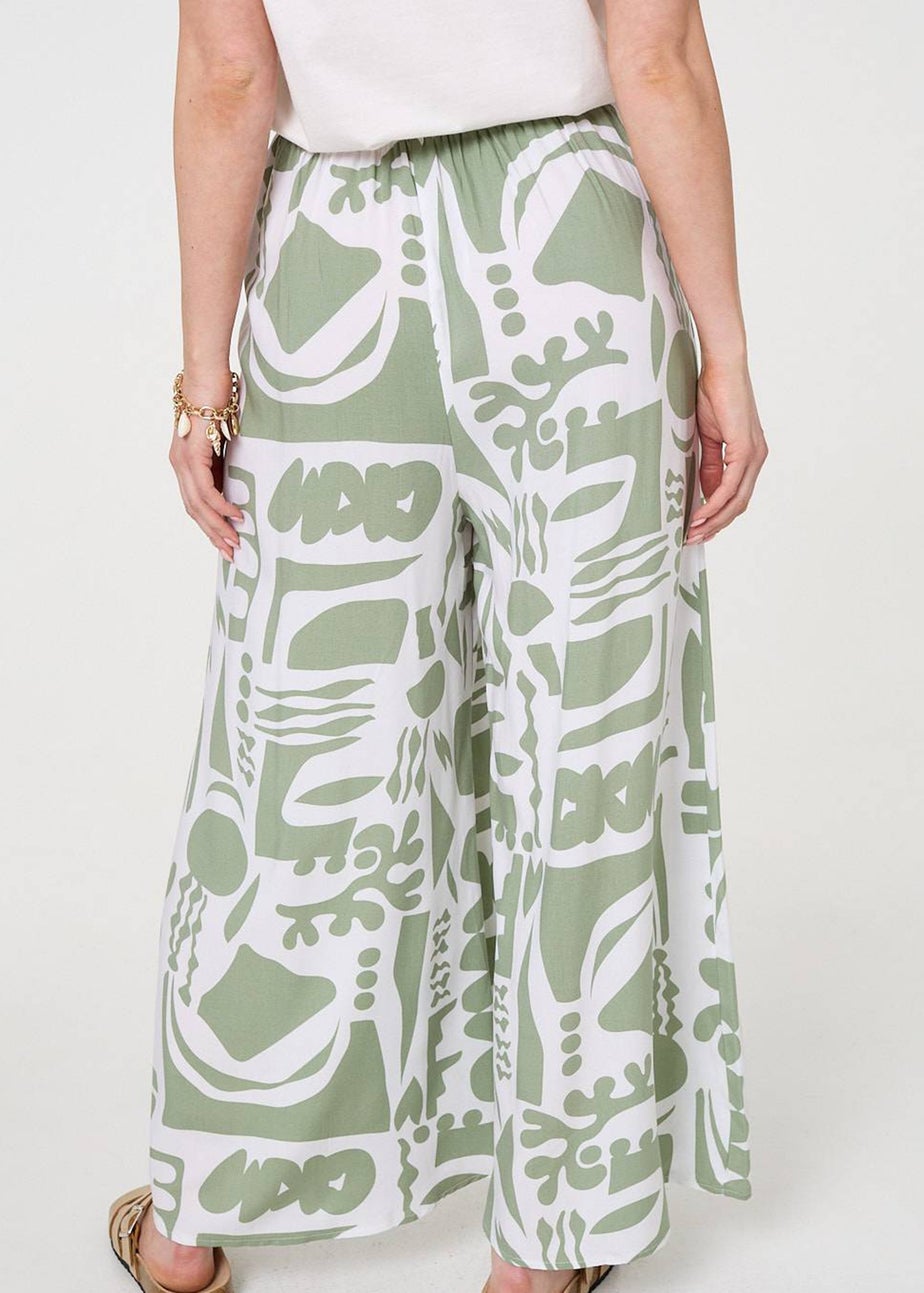 Izabel London Sage Abstract Wide Leg High Waist Trousers