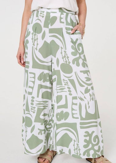 Izabel London Sage Abstract Wide Leg High Waist Trousers
