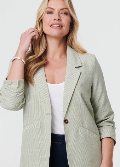 Izabel London Green Checked 3/4 Sleeve Button Front Blazer