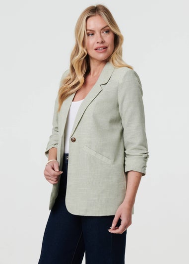 Izabel London Green Checked 3/4 Sleeve Button Front Blazer