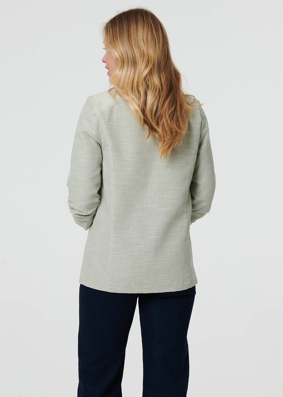 Izabel London Green Checked 3/4 Sleeve Button Front Blazer