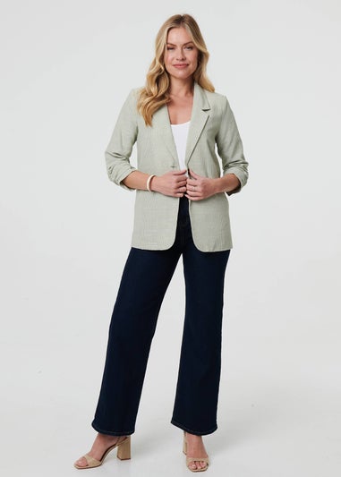 Izabel London Green Checked 3/4 Sleeve Button Front Blazer