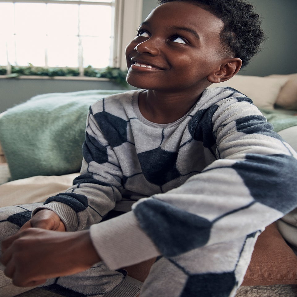 Boys Grey Football Fleece Pyjama Set (7-13yrs)