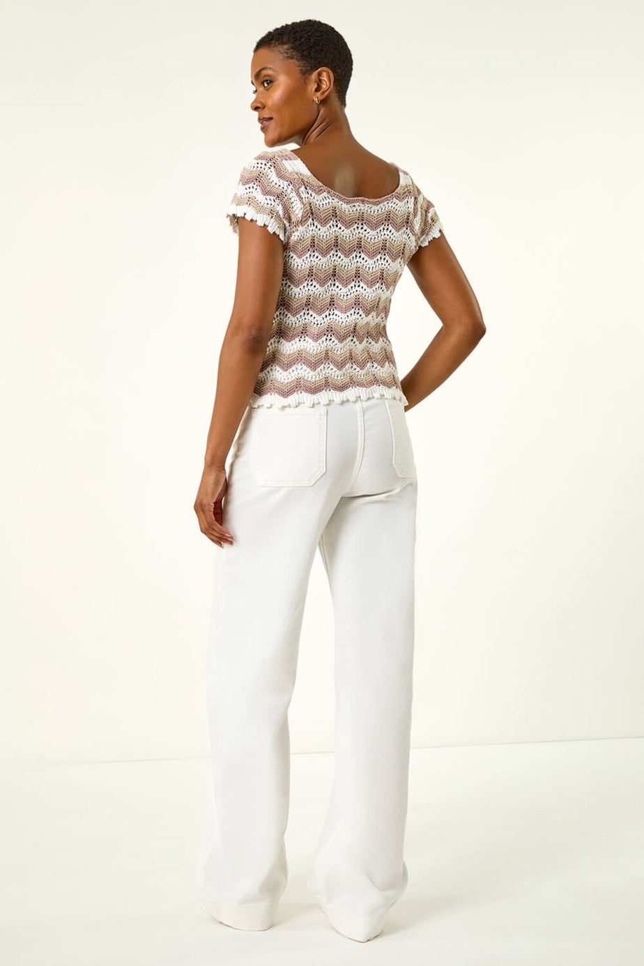 Roman Ivory Wave Crochet Buttoned Top