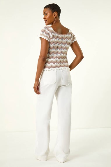 Roman Ivory Wave Crochet Buttoned Top