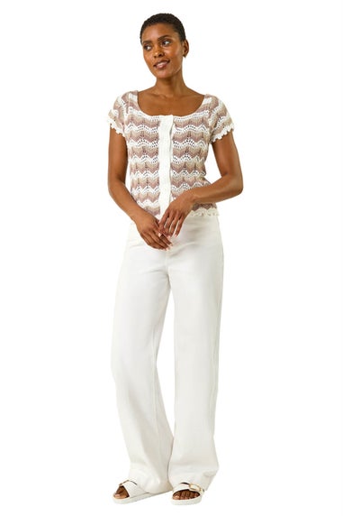 Roman Ivory Wave Crochet Buttoned Top