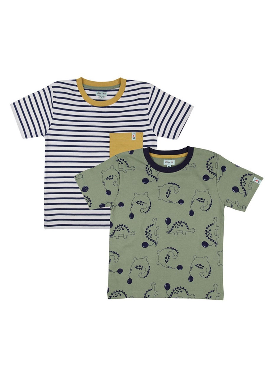 Lilly & Sid Multicoloured Dinosaur & Stripe Print Top 2 Pack (0-8 Years)