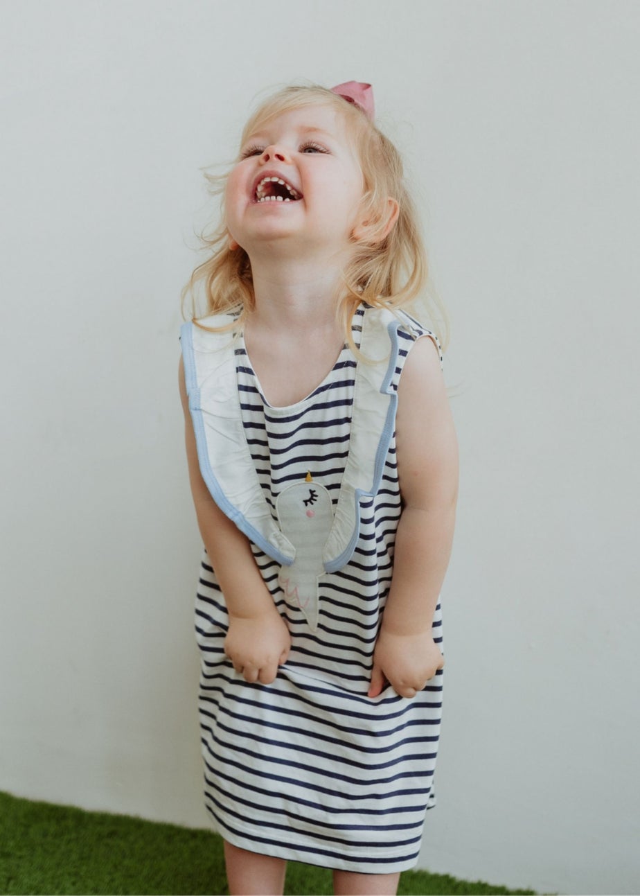 Lilly & Sid Organic Cotton Multicoloured Betty Bird Applique Dress (0-8 Years)