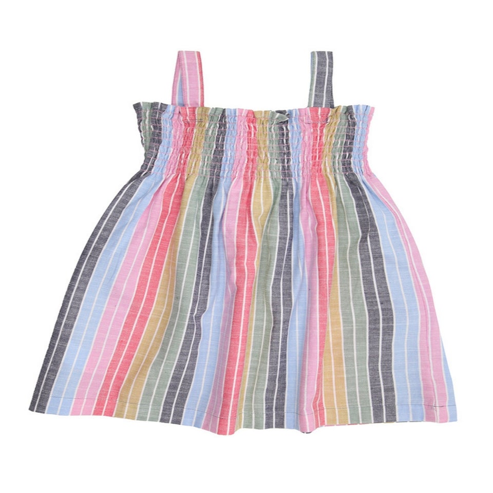Lilly & Sid Organic Cotton Multicoloured Rainbow Stripe Print Dress (0-8 Years)