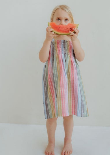 Lilly & Sid Organic Cotton Multicoloured Rainbow Stripe Print Dress (0-8 Years)