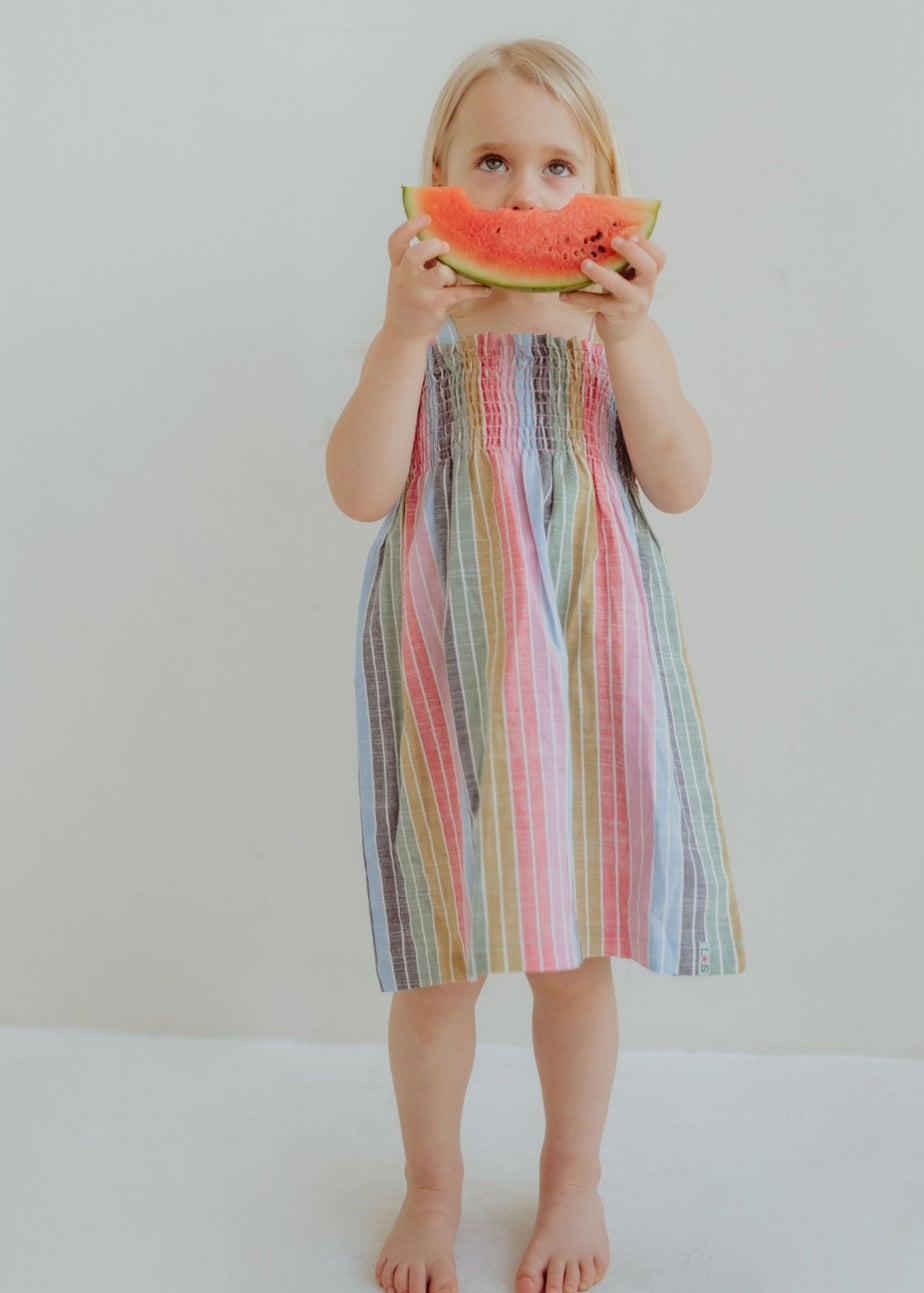 Lilly & Sid Organic Cotton Multicoloured Rainbow Stripe Print Dress (0-8 Years)