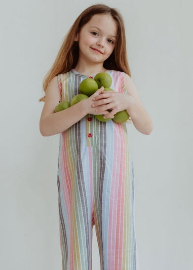 Lilly & Sid Organic Cotton Multicoloured Rainbow Stripe Print Jumpsuit (24 Months- 8 Years)
