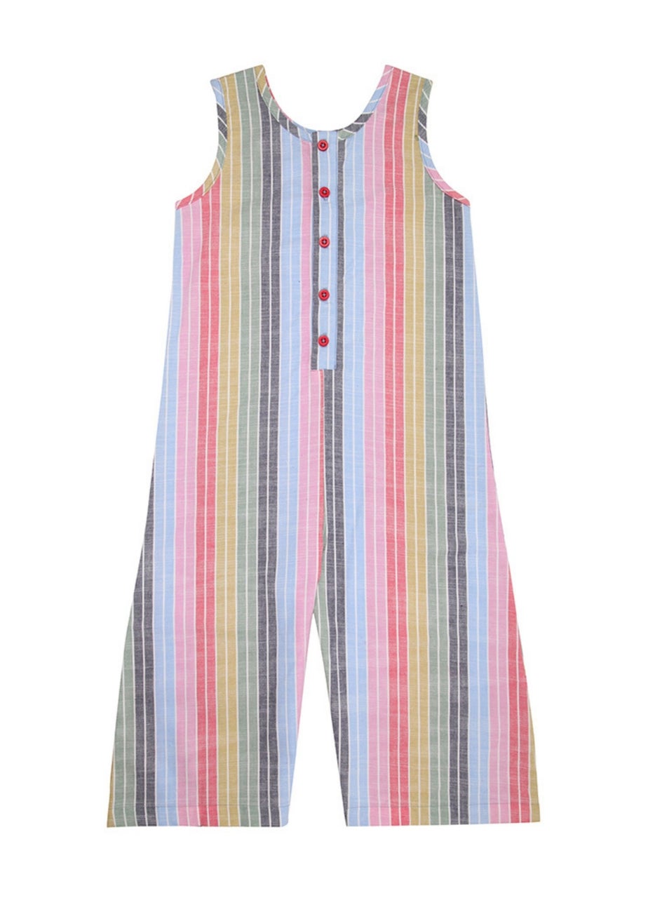 Lilly & Sid Organic Cotton Multicoloured Rainbow Stripe Print Jumpsuit (24 Months- 8 Years)
