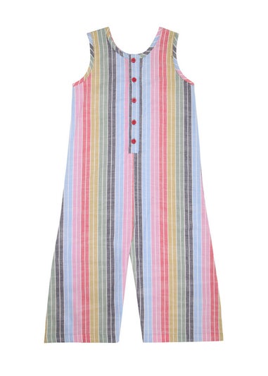 Lilly & Sid Organic Cotton Multicoloured Rainbow Stripe Print Jumpsuit (24 Months- 8 Years)