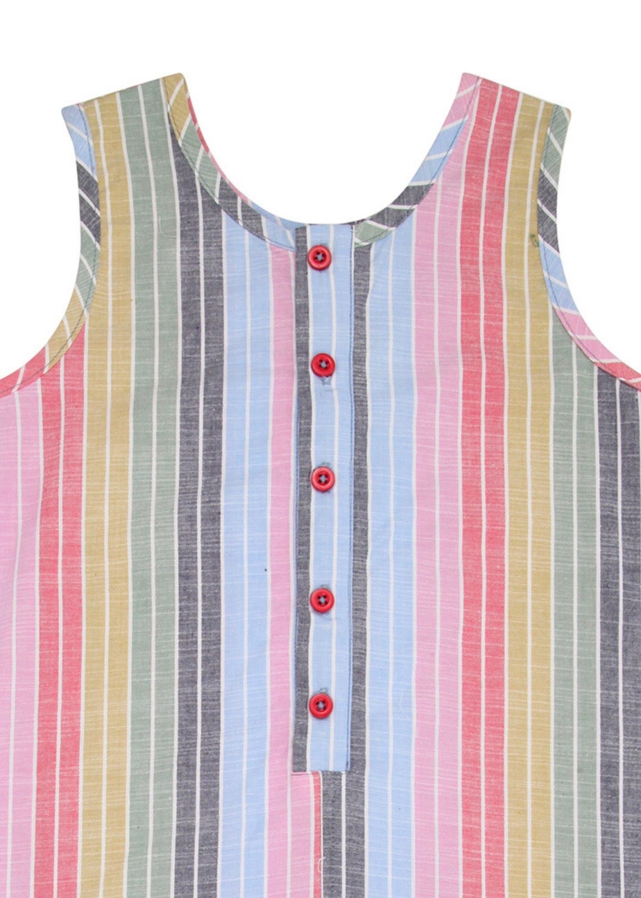 Lilly & Sid Organic Cotton Multicoloured Rainbow Stripe Print Jumpsuit (24 Months- 8 Years)