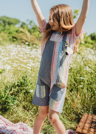 Lilly & Sid Organic Cotton Multicoloured Rainbow Stripe Print Playsuit (0-8 Years)