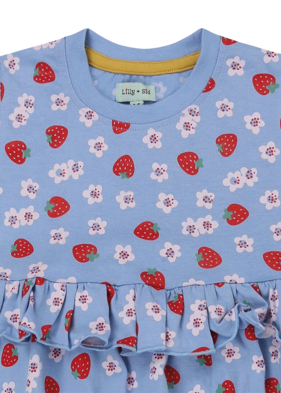 Lilly & Sid Organic Cotton Blue Strawberry Print Dress (0-8 Years)