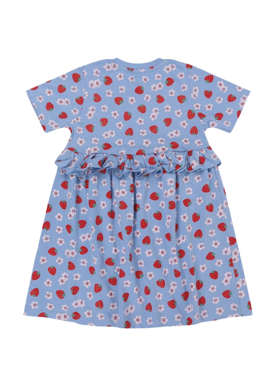 Lilly & Sid Organic Cotton Blue Strawberry Print Dress (0-8 Years)