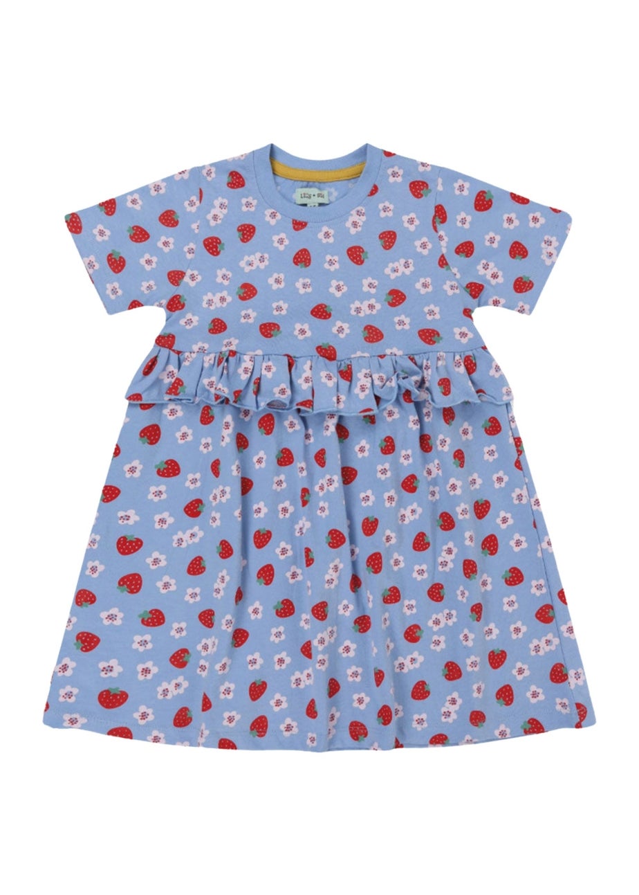 Lilly & Sid Organic Cotton Blue Strawberry Print Dress (0-8 Years)