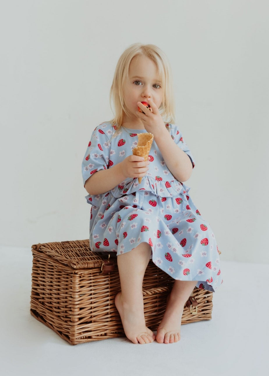 Lilly & Sid Organic Cotton Blue Strawberry Print Dress (0-8 Years)