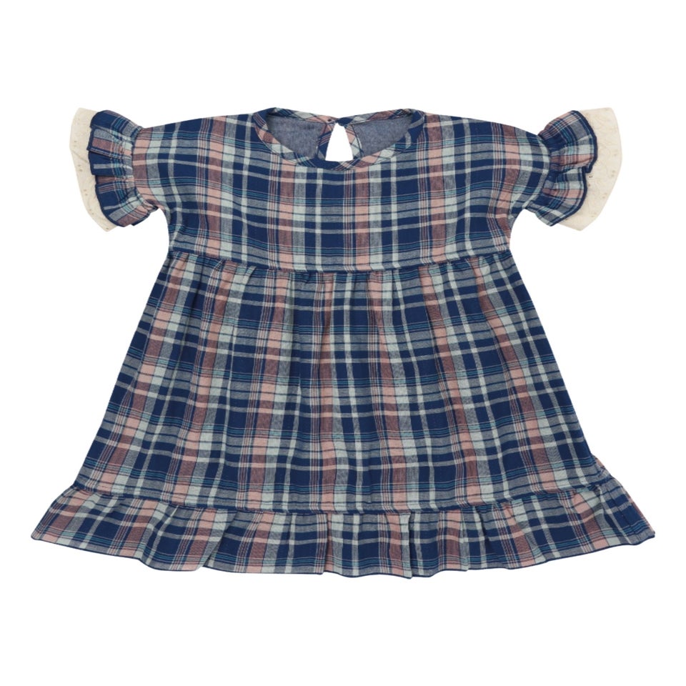 Lilly & Sid Organic Cotton Navy Check Print Dress (0-8 Years)
