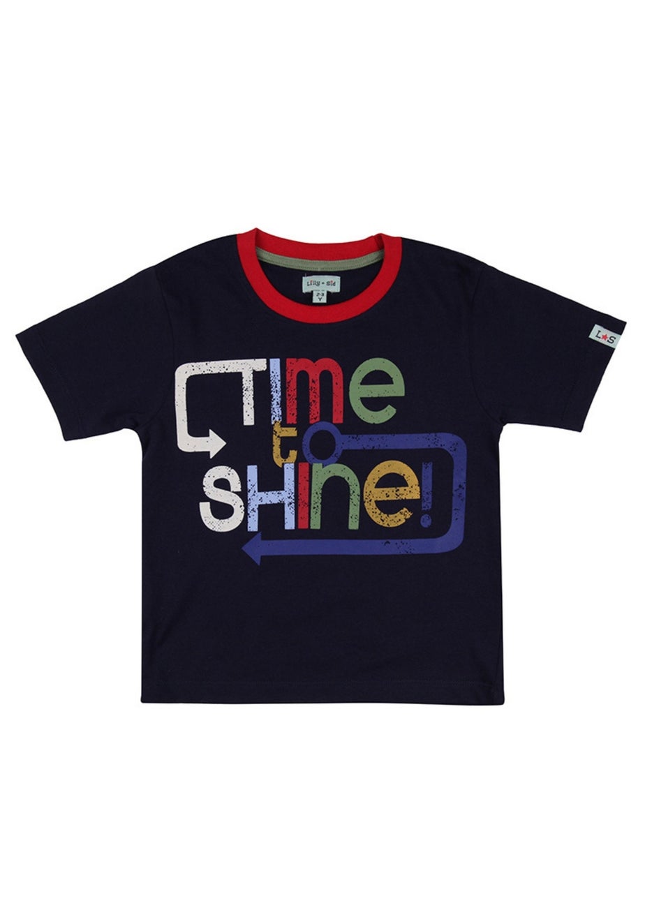 Lilly & Sid Organic Cotton Navy Time To Shine Slogan Print Top (0-8 Years)