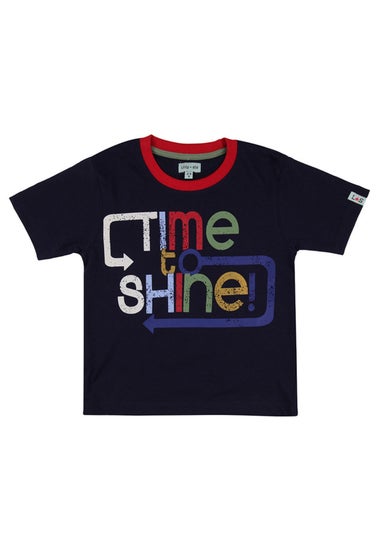 Lilly & Sid Organic Cotton Navy Time To Shine Slogan Print Top (0-8 Years)