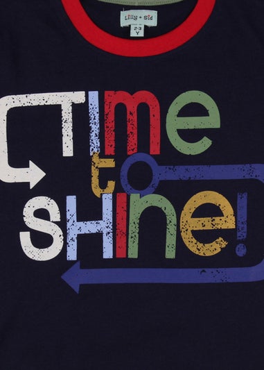 Lilly & Sid Organic Cotton Navy Time To Shine Slogan Print Top (0-8 Years)