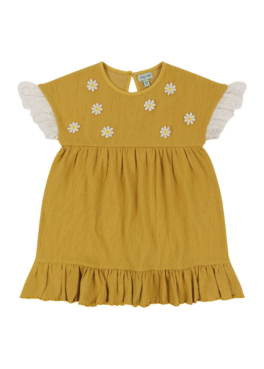 Lilly & Sid Organic Cotton Yellow Floral Applique Dress (0-8 Years)