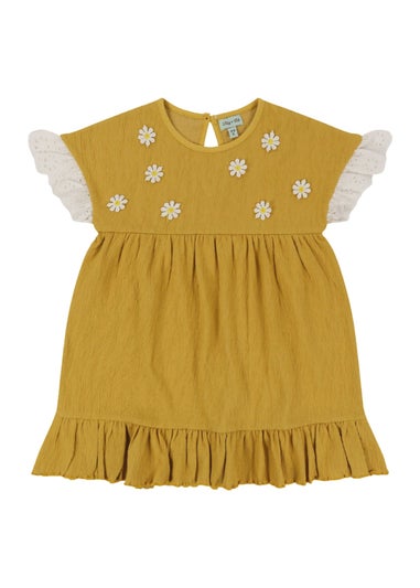 Lilly & Sid Organic Cotton Yellow Floral Applique Dress (0-8 Years)