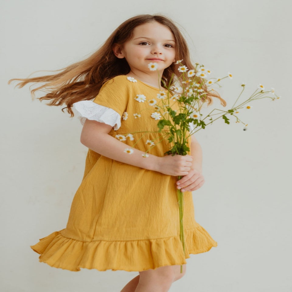 Lilly & Sid Organic Cotton Yellow Floral Applique Dress (0-8 Years)