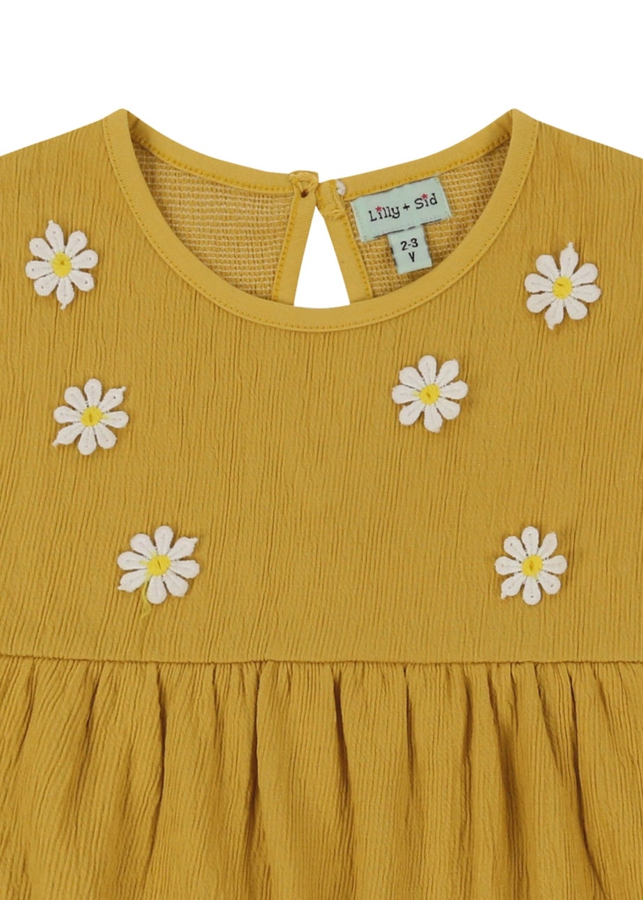 Lilly & Sid Organic Cotton Yellow Floral Applique Dress (0-8 Years)