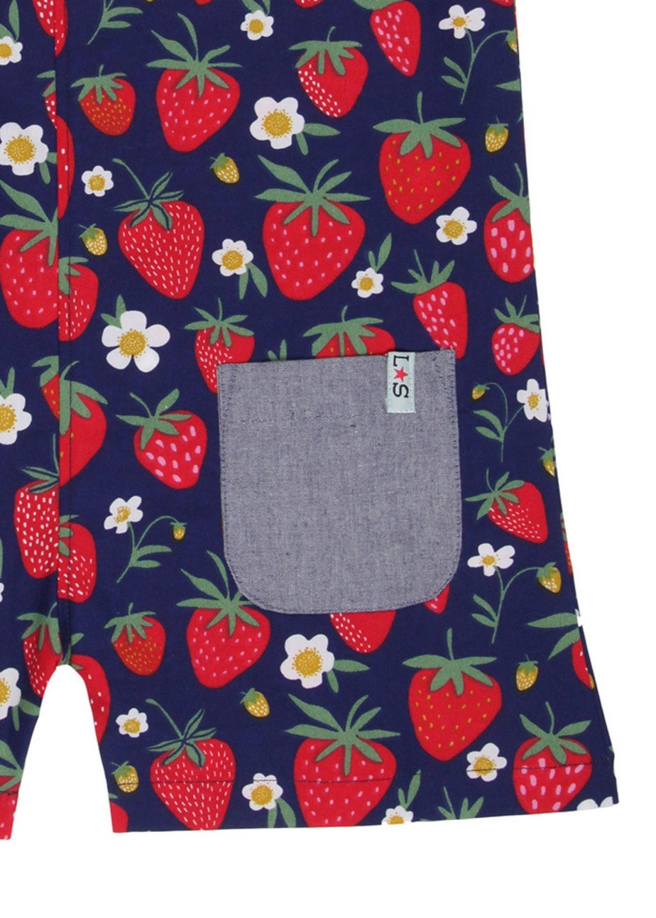 Lilly & Sid Organic Cotton Red Strawberry Print Dungarees (0-8 Years)