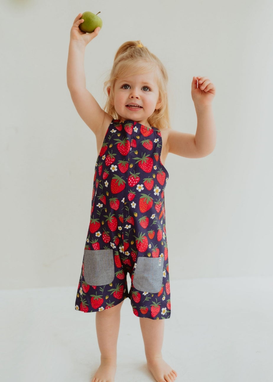 Lilly & Sid Organic Cotton Red Strawberry Print Dungarees (0-8 Years)
