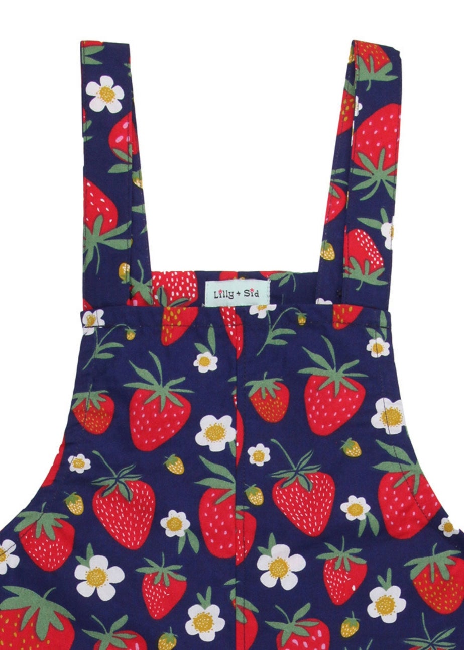 Lilly & Sid Organic Cotton Red Strawberry Print Dungarees (0-8 Years)