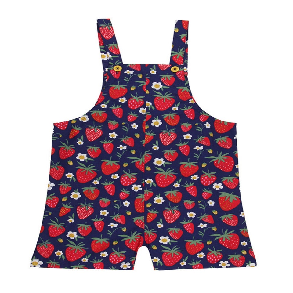 Lilly & Sid Organic Cotton Red Strawberry Print Dungarees (0-8 Years)