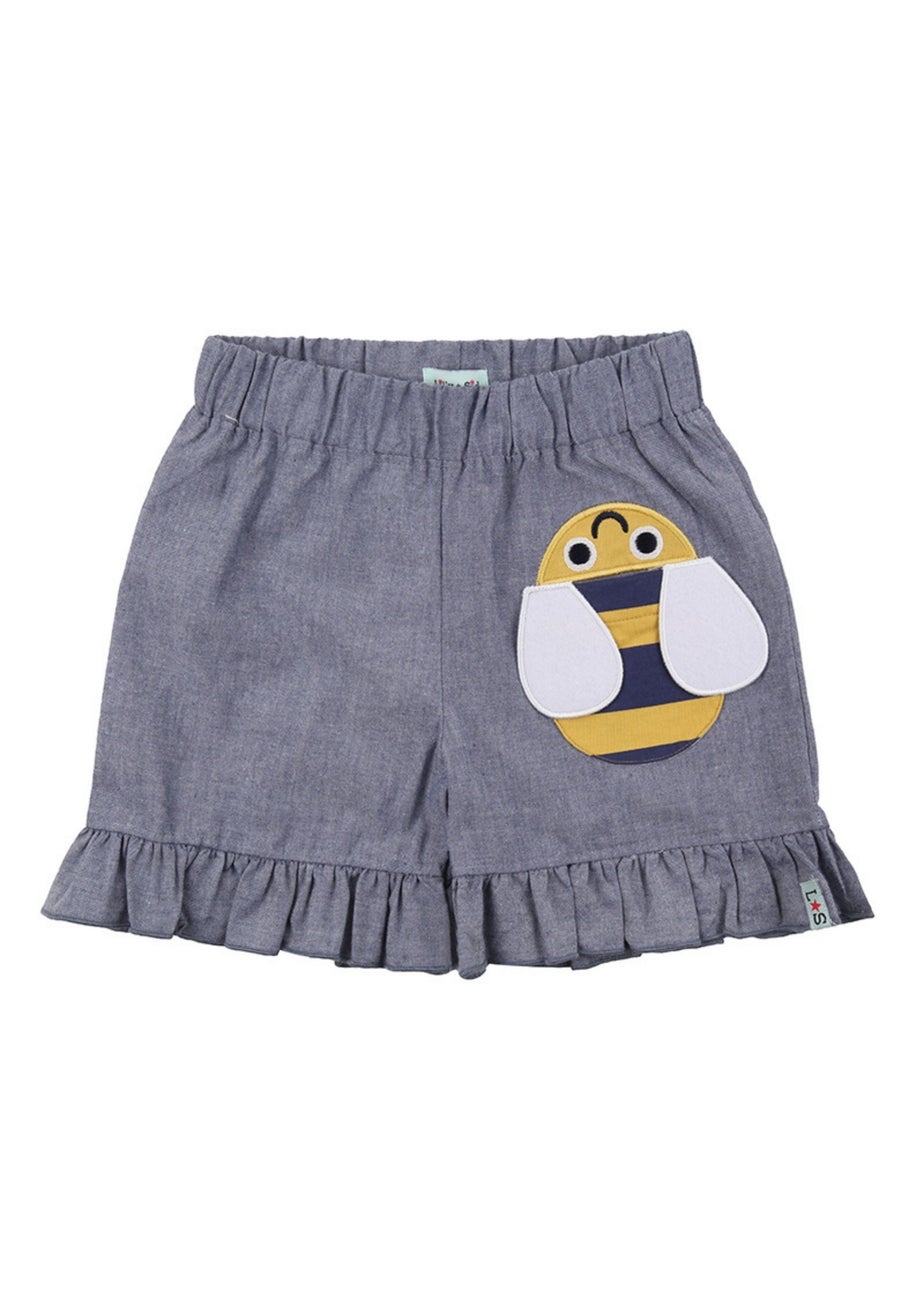 Lilly & Sid Organic Cotton Blue Busy Bee Applique Shorts (24 Months- 8 Years)
