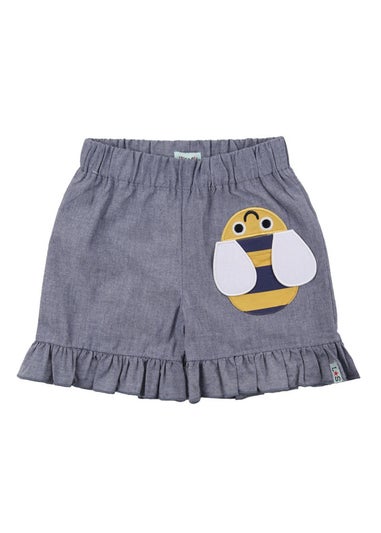 Lilly & Sid Organic Cotton Blue Busy Bee Applique Shorts (24 Months- 8 Years)